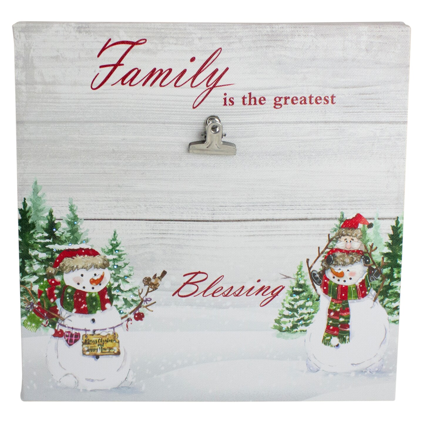 Northlight 10&#x22; Lighted Snowman Family Blessing Christmas Canvas Wall Art with Photo Clip