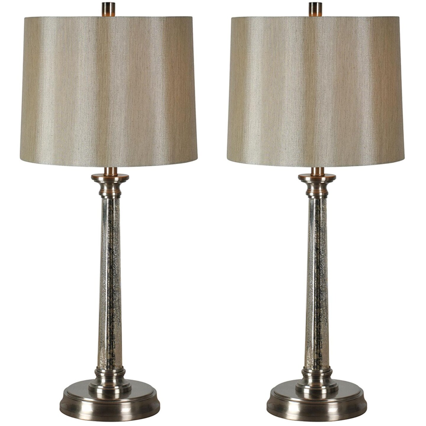 Signature Home Collection Set of 2 Glossy Glass Table Lamps with Champagne Drum Shades 30"