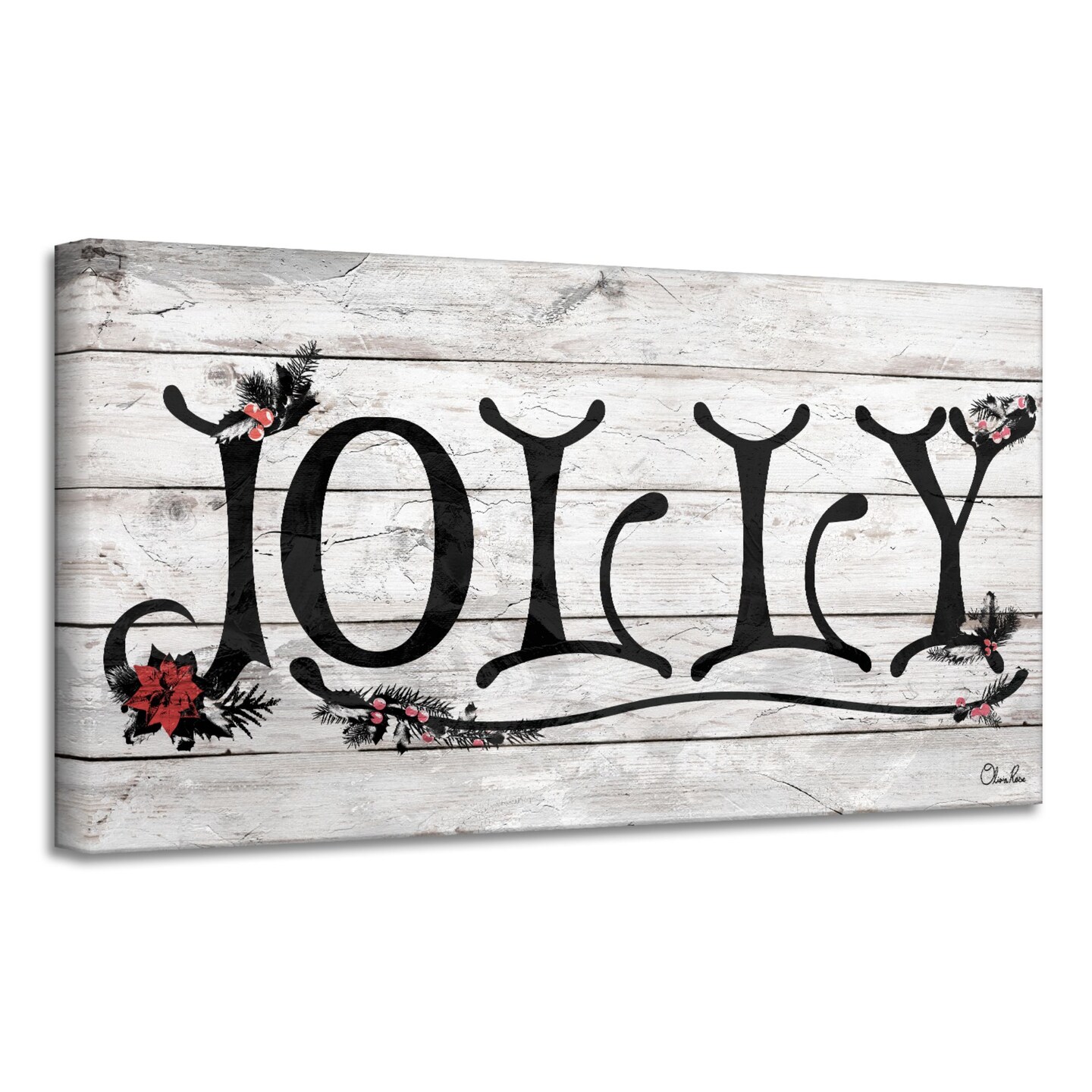 Crafted Creations White and Black &#x27;JOLLY&#x27; Christmas Canvas Wall Art Decor 8&#x22; x 16&#x22;