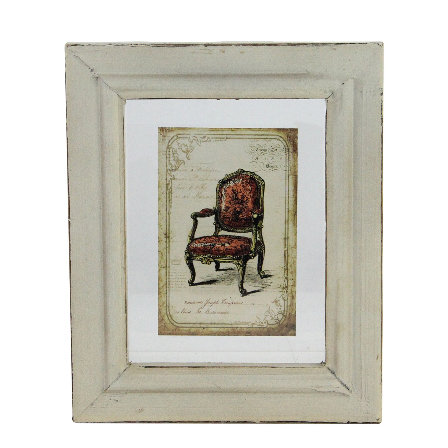 Raz 7.25&#x22; x 6&#x22; Decorative Antique Style Beige and Red Victorian Chair Print Framed Wall Art