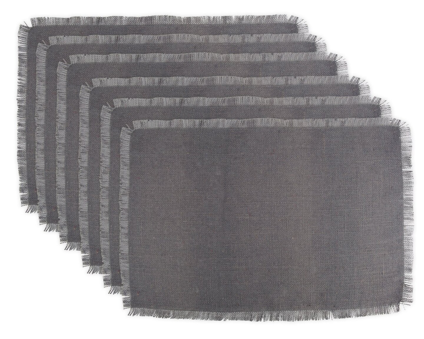 CC Home Furnishings Solid Fringed Rectangular Cotton Placemats - 19" - Gray - Set of 6