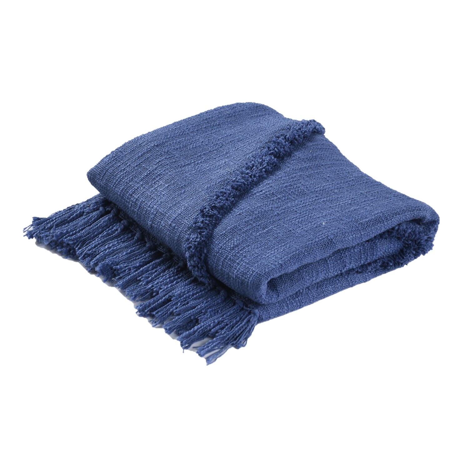 Laddha Home Designs Solid Blue Diamond Tufted Throw Blanket with Fringes 50&#x22; x 60&#x22;