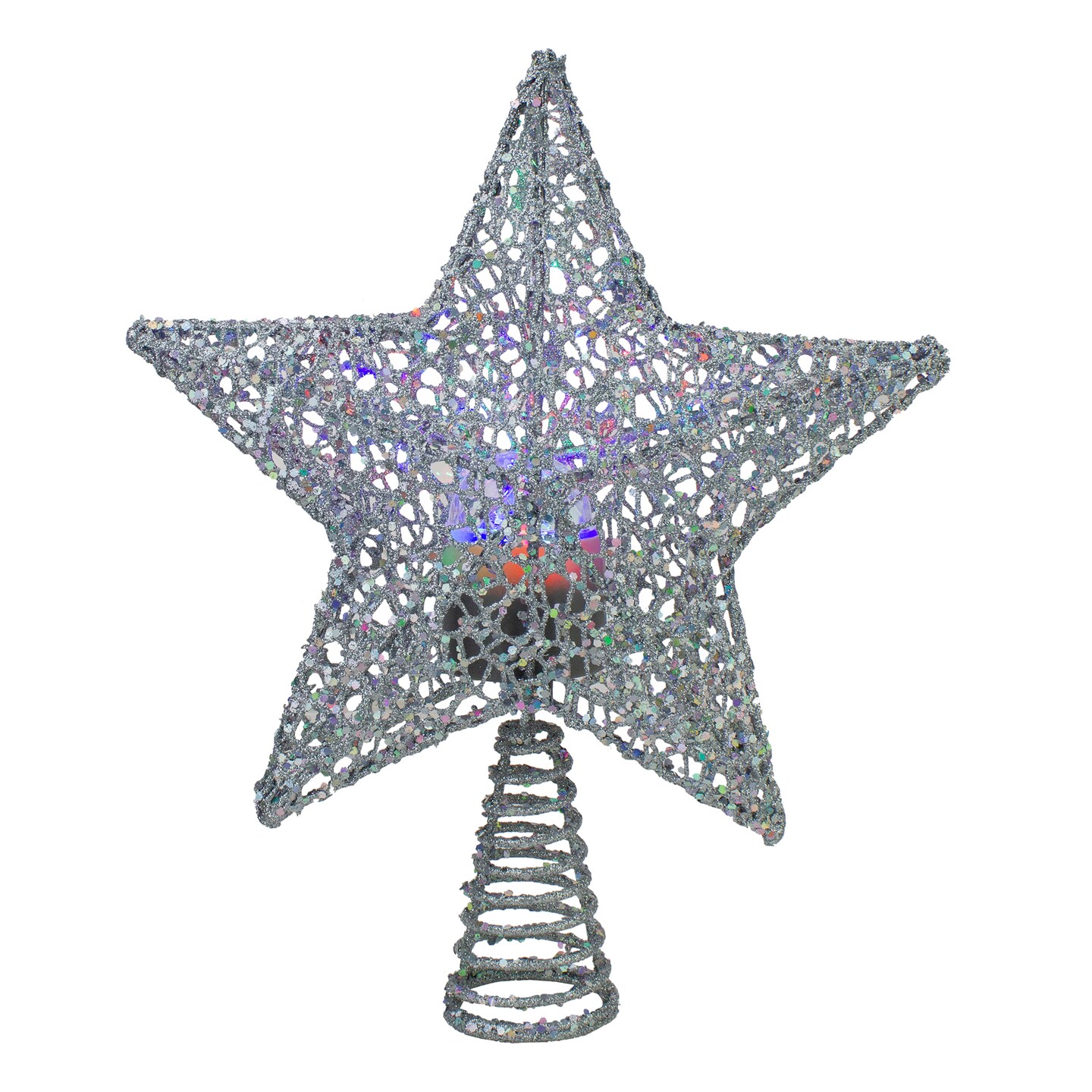 Northlight 13&#x22; Lighted Silver Star with Rotating Projector Christmas Tree Topper - Multicolor LED Lights