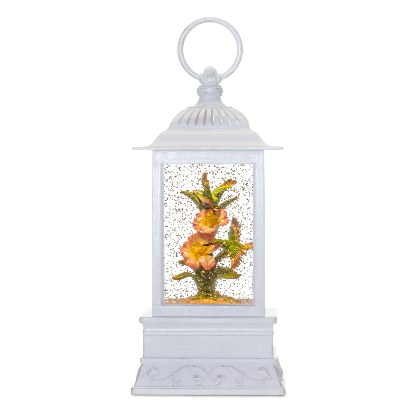 Melrose 9&#x22; White and Green Hummingbird Globe Lantern Tabletop Decoration