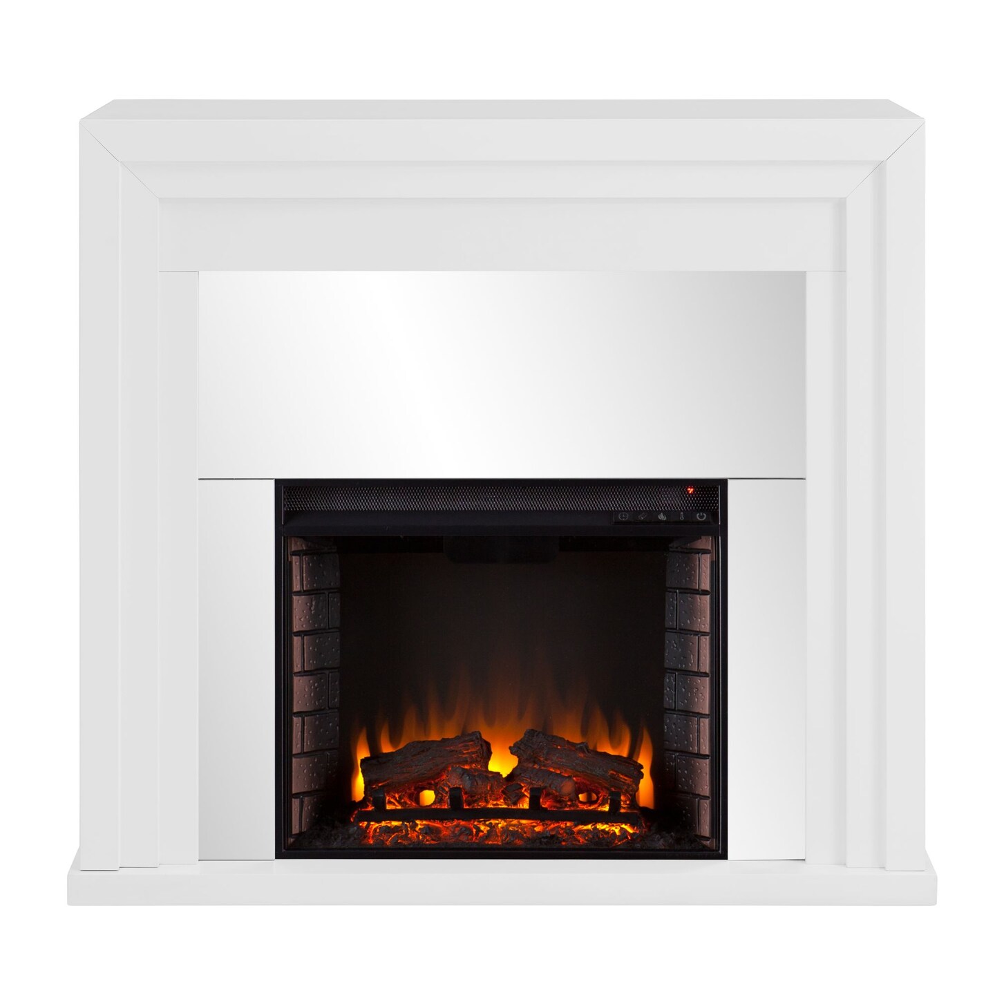 Southern Enterprises 44&#x22; White Contemporary Rectangular Stadderly Mirrored Fireplace
