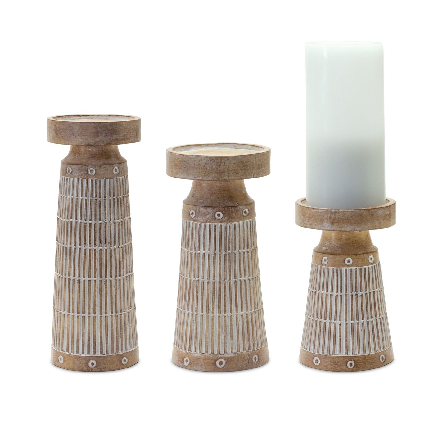 Melrose Set of 3 Pattern Pillar Candle Holders 10&#x22;