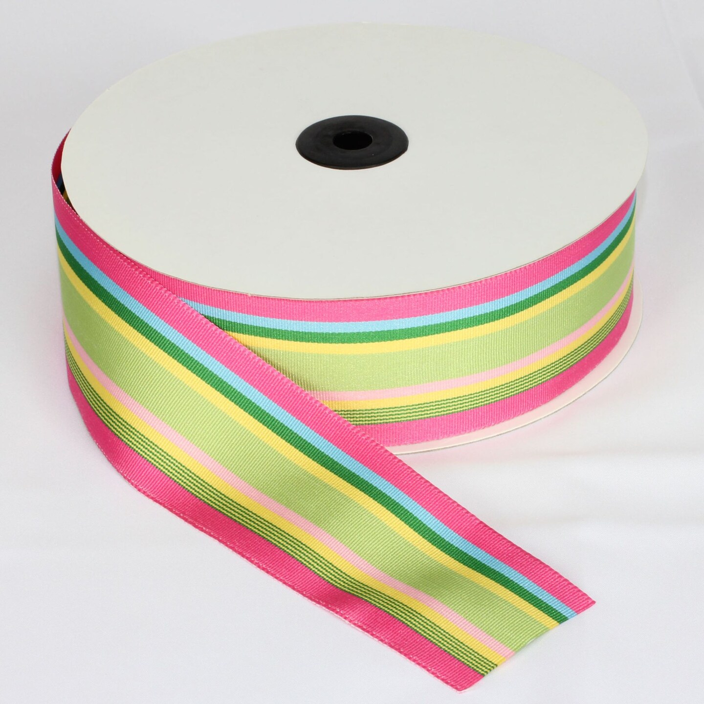 Pink, Green & Yellow Striped Grosgrain Woven Craft Ribbon 1 x 55 Yards