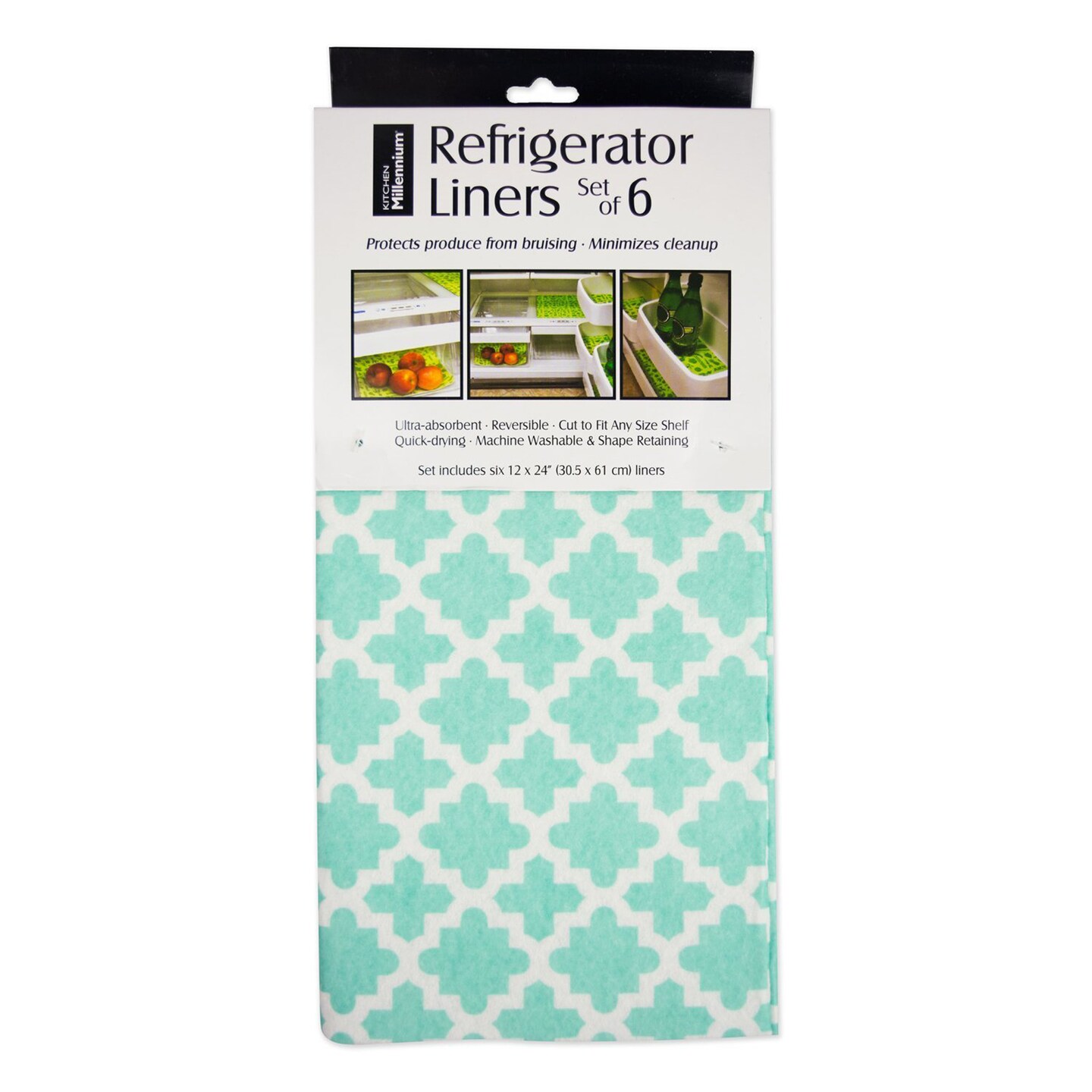 Contemporary Home Living Quatrefoil Refrigerator Liner Rolls - 24&#x22; - Aqua and White - Set of 6