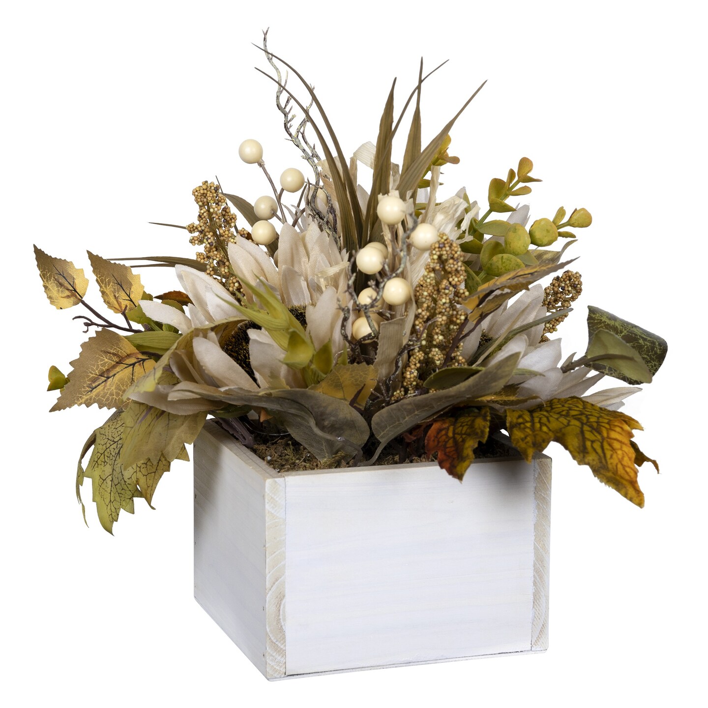Contemporary Home Living 11&#x22; White Mixed Floral Arrangement in Wooden Box
