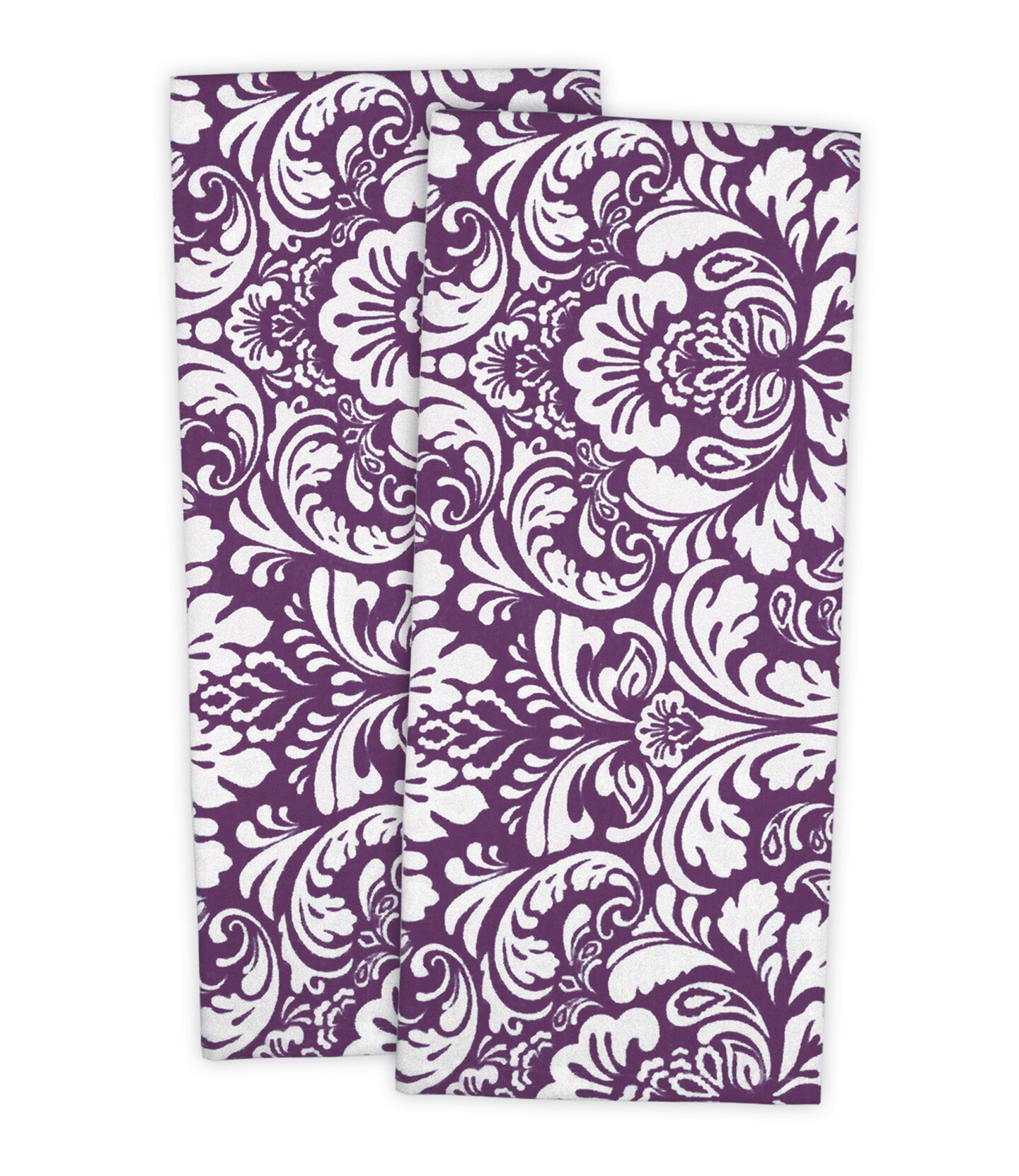 Contemporary Home Living Damask Cotton Kitchen Dish Towels - 28&#x22; - Purple and White - Set of 2
