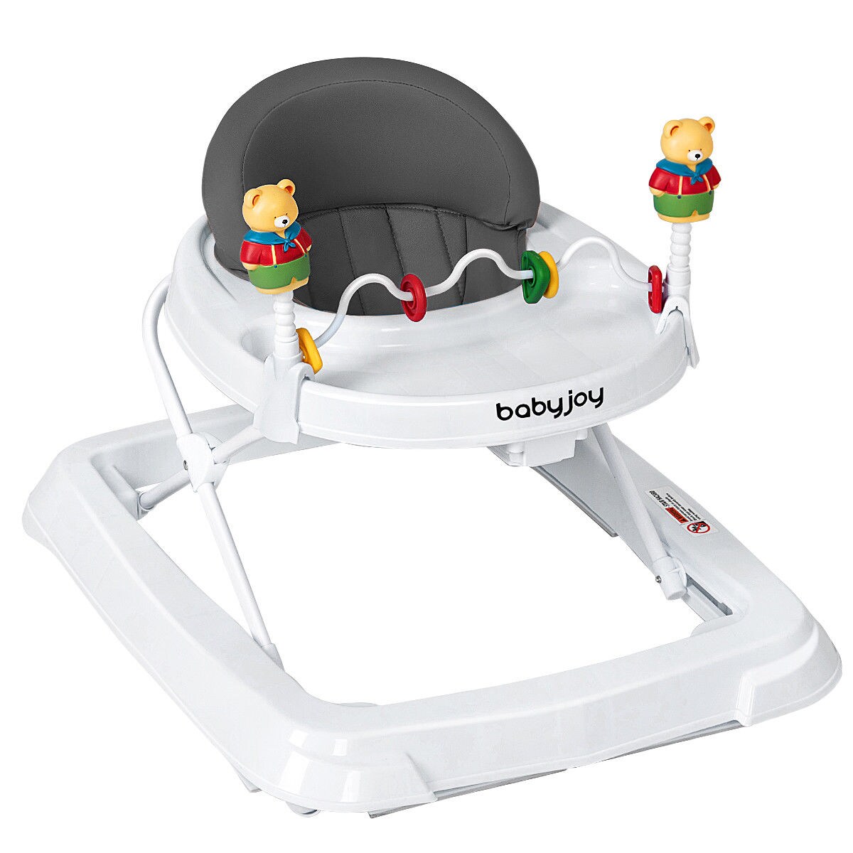 Baby Walker Adjustable Height Removable Toy Wheels Folding Portable Grey