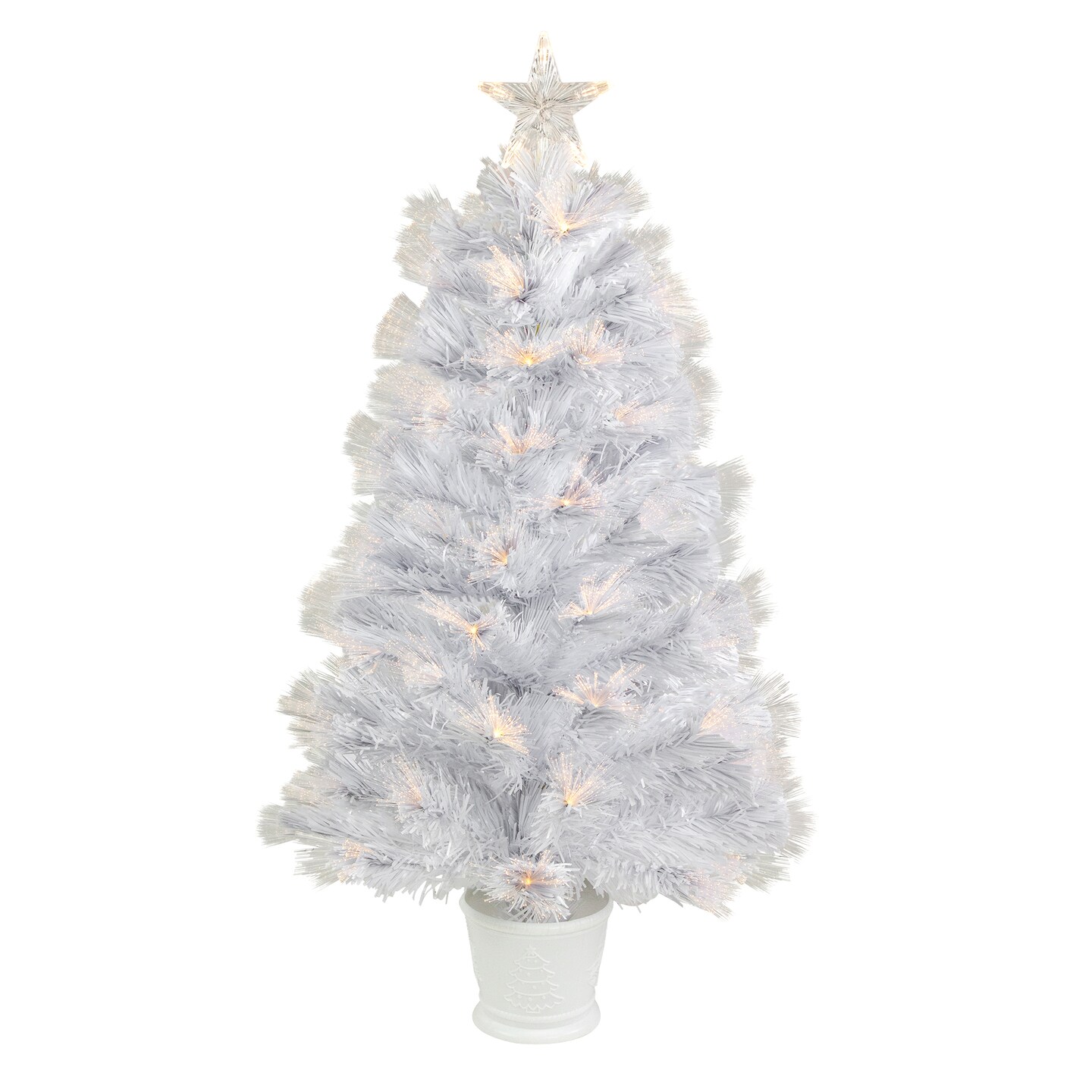 Northlight 3&#x27; Pre-Lit White Fiber Optic Artificial Christmas Tree, Warm White Lights