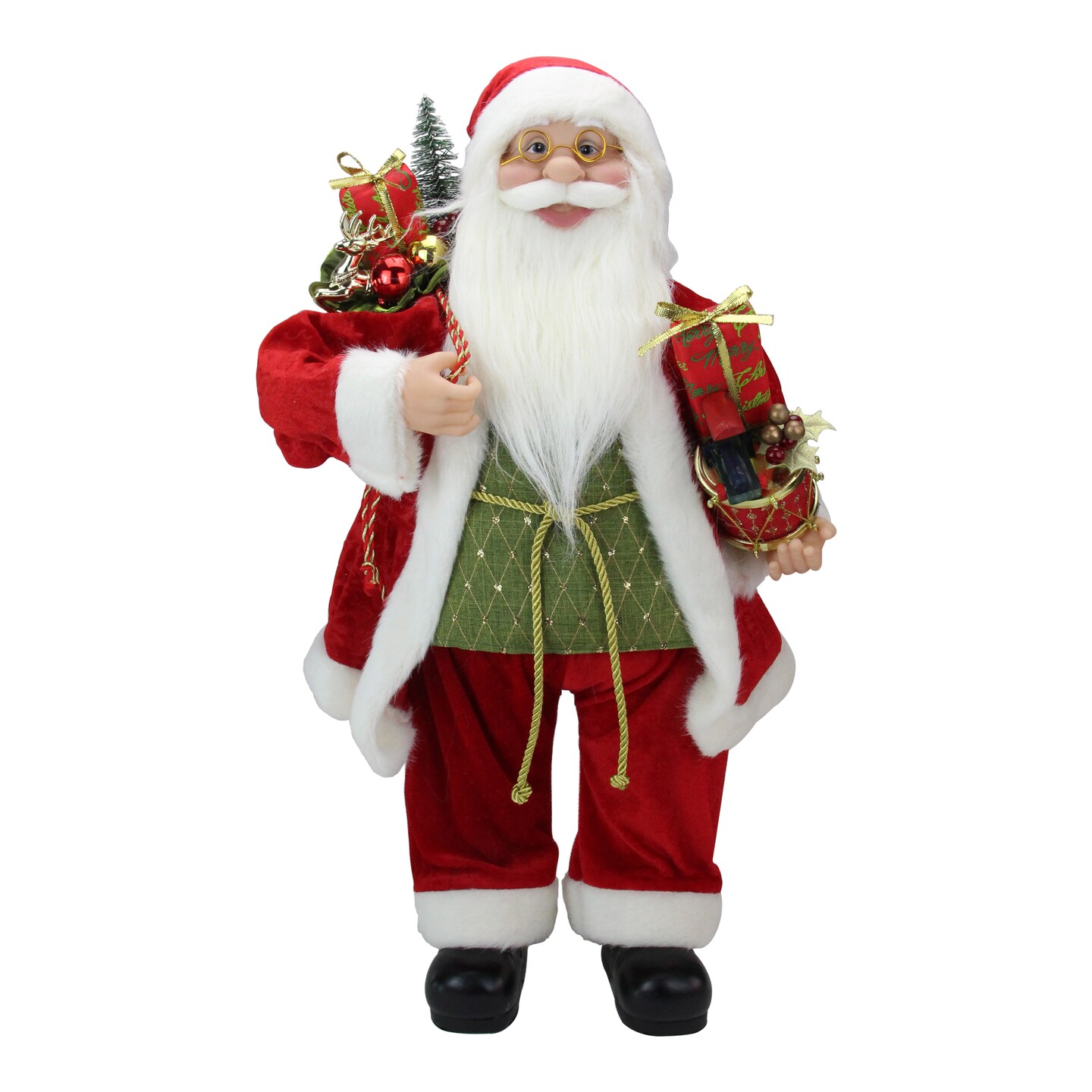 Northlight 24 Red and White Santa Claus with Presents and Drum Christmas  Figure