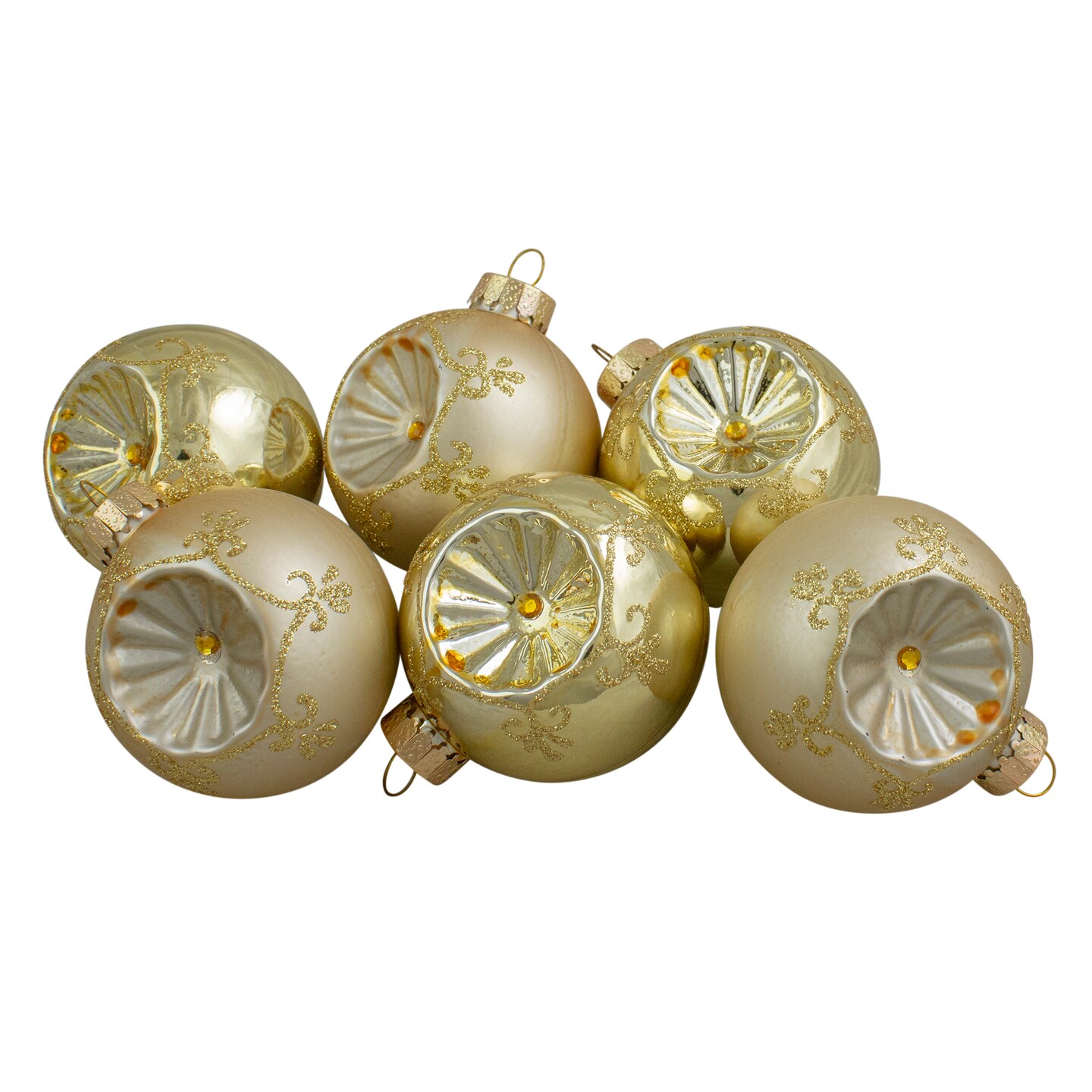 Northlight 6ct Gold 2-Finish Retro Reflector Glass Christmas Ball Ornaments 2.75&#x22; (70mm)