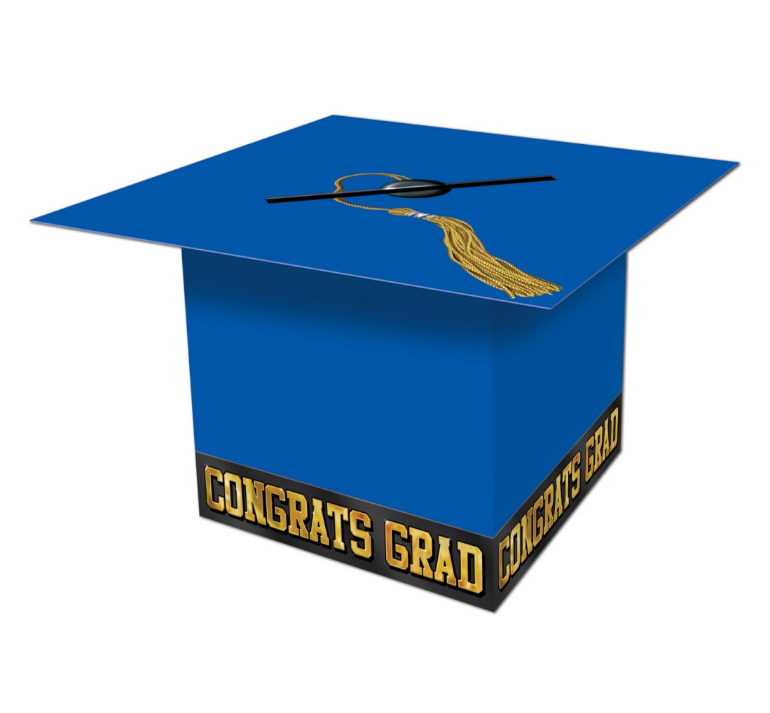Beistle Pack of 6 Blue Graduation Cap "Congrats Grad" Party Gift Card Boxes 8.5"