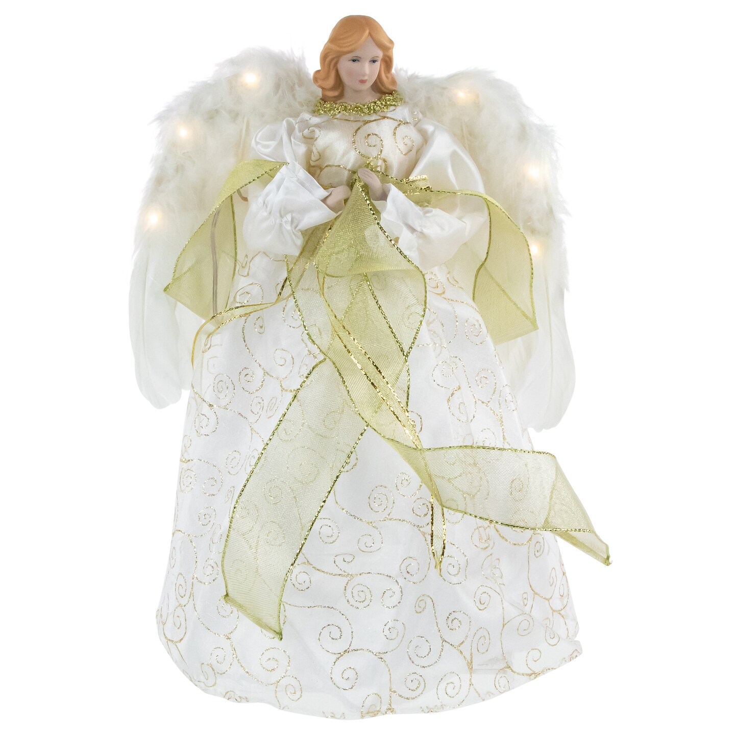 Northlight 14&#x22; Lighted White and Gold Angel in a Dress Christmas Tree Topper - Warm White Lights