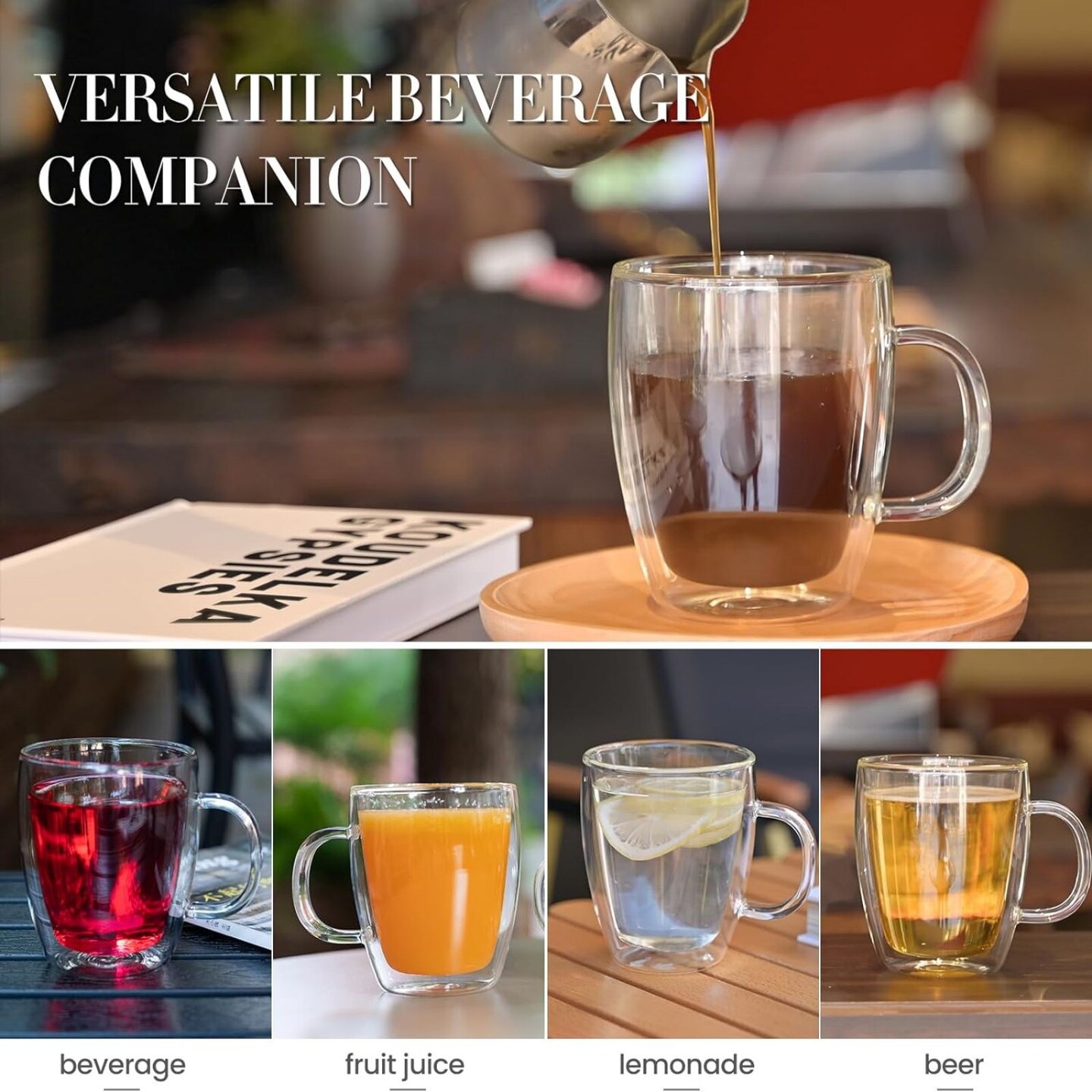 Double Walled Glass Coffee Mugs with Handle Insulated Glass Cappuccino Mugs