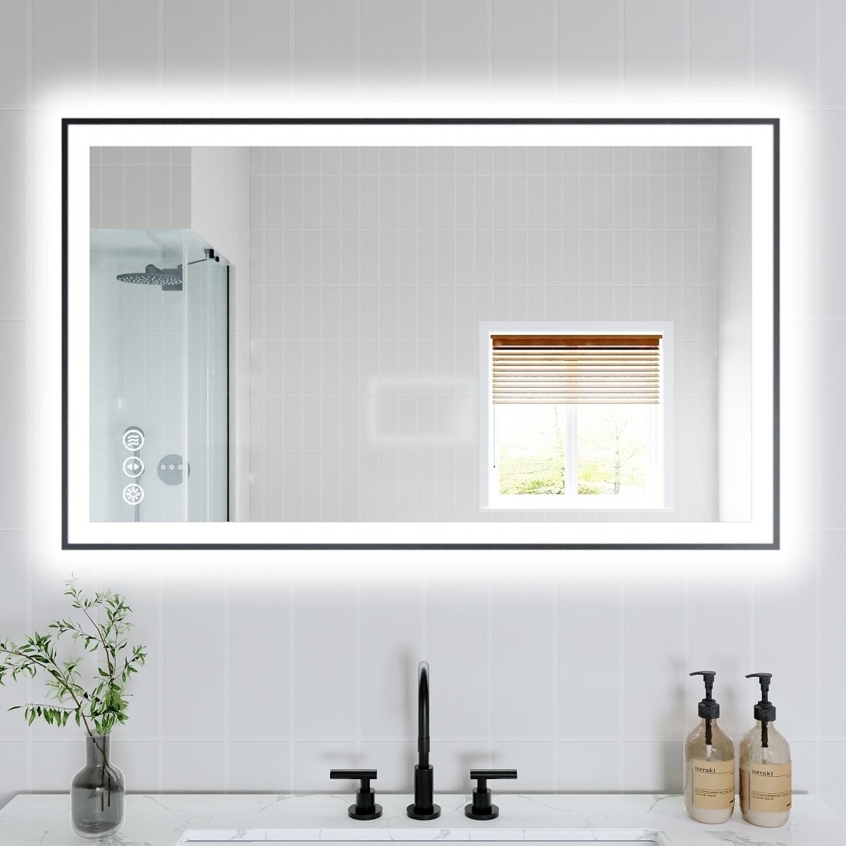 Allsumhome Apex-Noir 40&#x22;x24&#x22; Framed LED Lighted Bathroom Mirror