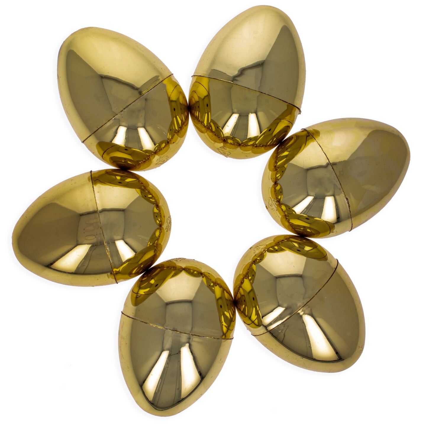 Set of 6 Large Size Very Shiny Golden Plastic Easter Eggs 4 Inches