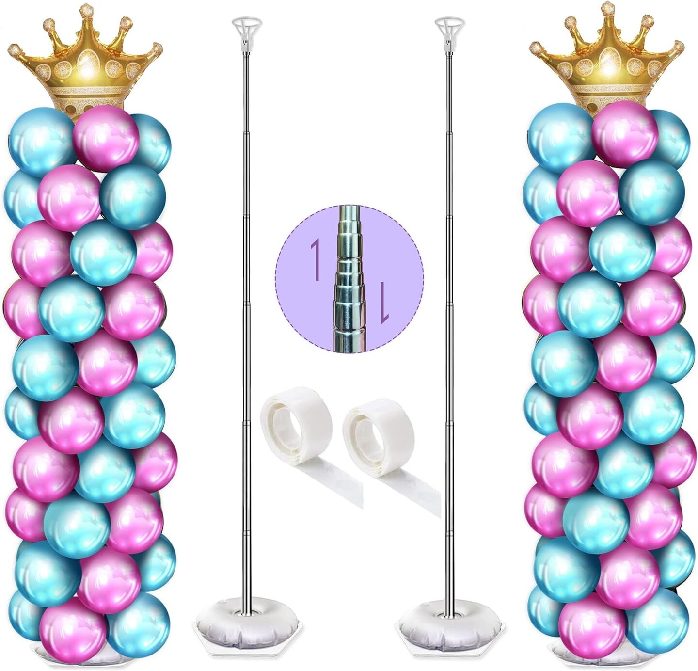 Balloon Column Kit Set Of 2, Balloon Stand for Floor with Base and Metal Telescopic Pillar(6.6ft Adjustable Height)for Birthday,Graduation,Baby Shower, Wedding Party Decoration