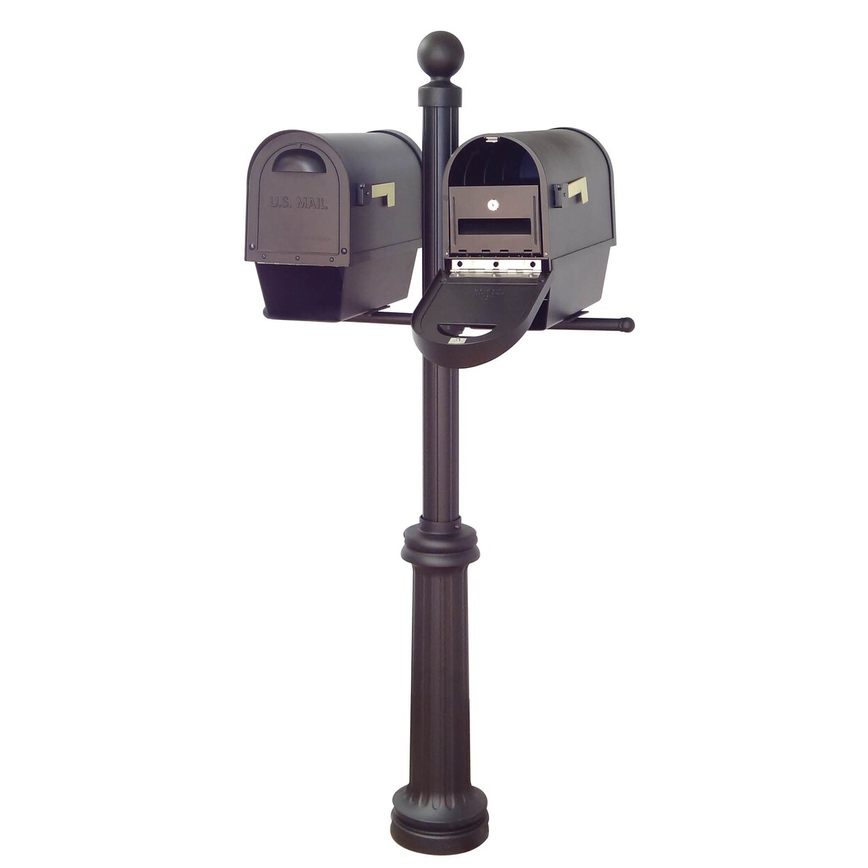 Special Lite Products Classic Curbside Mailboxes with Newspaper Tube, Locking Inserts and Fresno Double Mount Mailbox Post