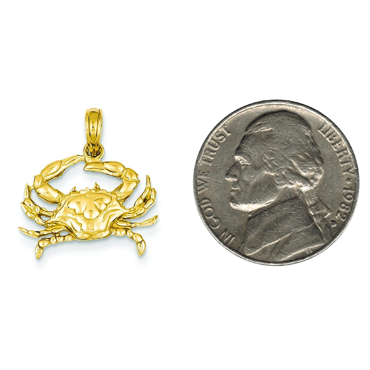 14K Yellow Gold Blue Crab Charm Ocean Pendant Jewelry 20mm x 17mm