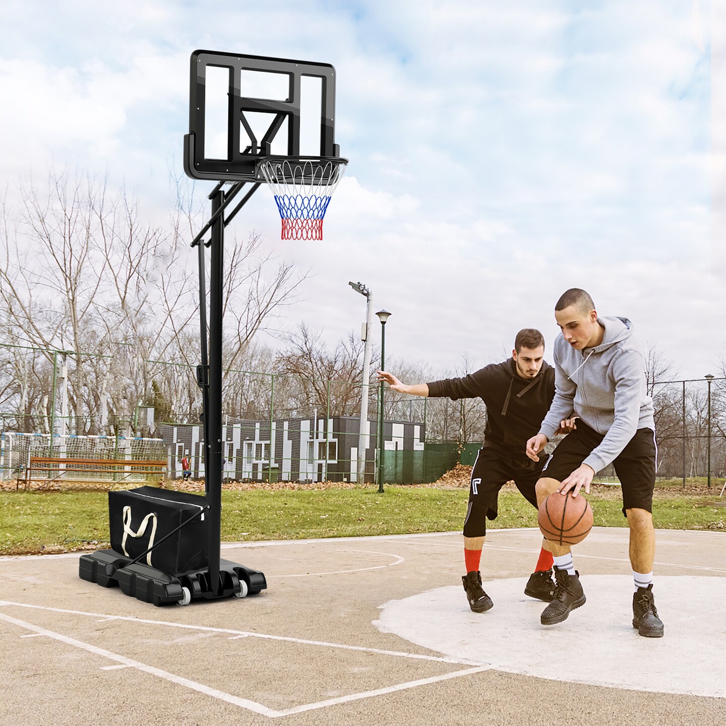 Costway 44&#x27;&#x27; Portable Adjustable Basketball Goal Hoop Stand System withSecure Bag Outdoor