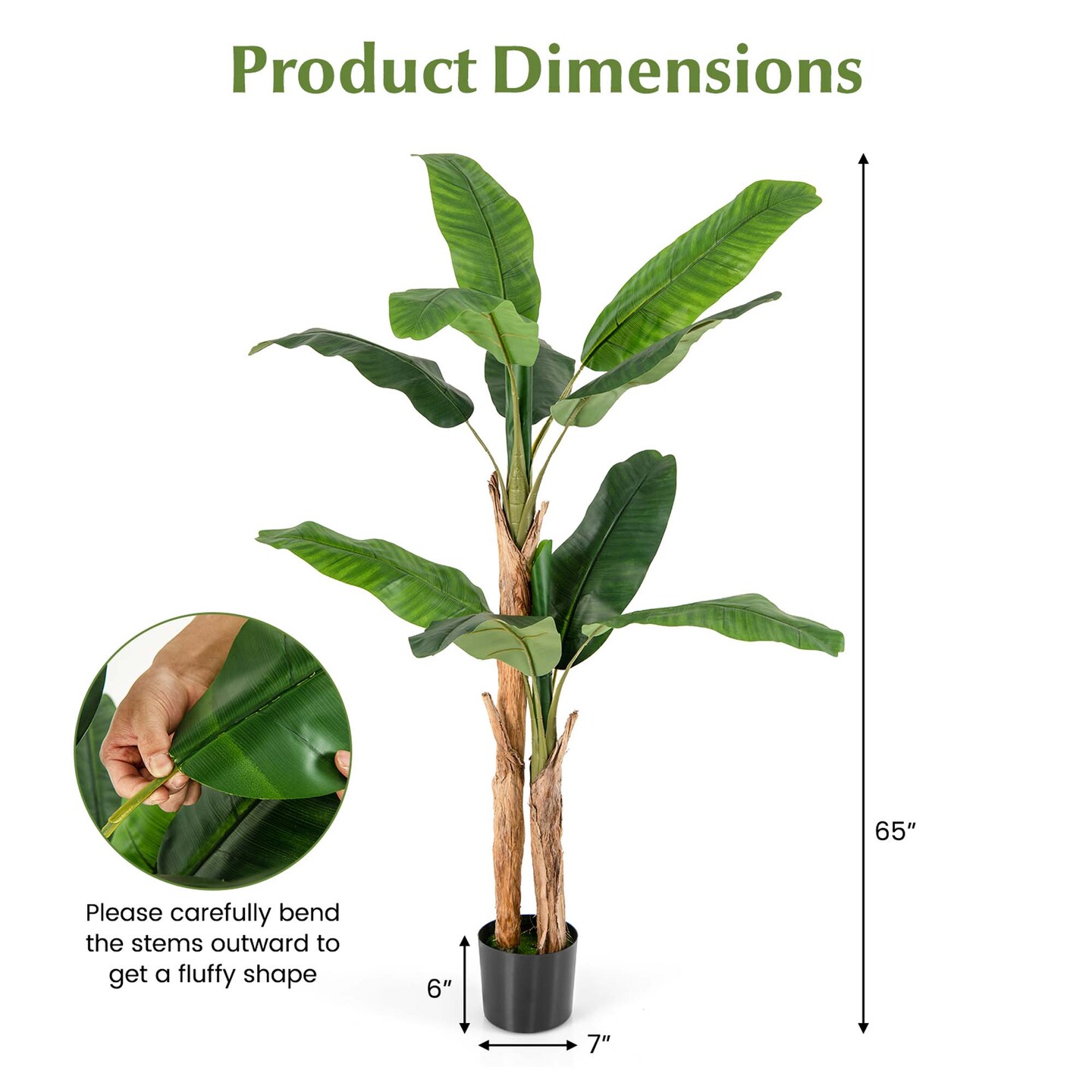 Costway 1/2 PCS 5.5 FT Tall Artificial Banana Tree with 10 Large Leaves Double Stalks Natural Bark
