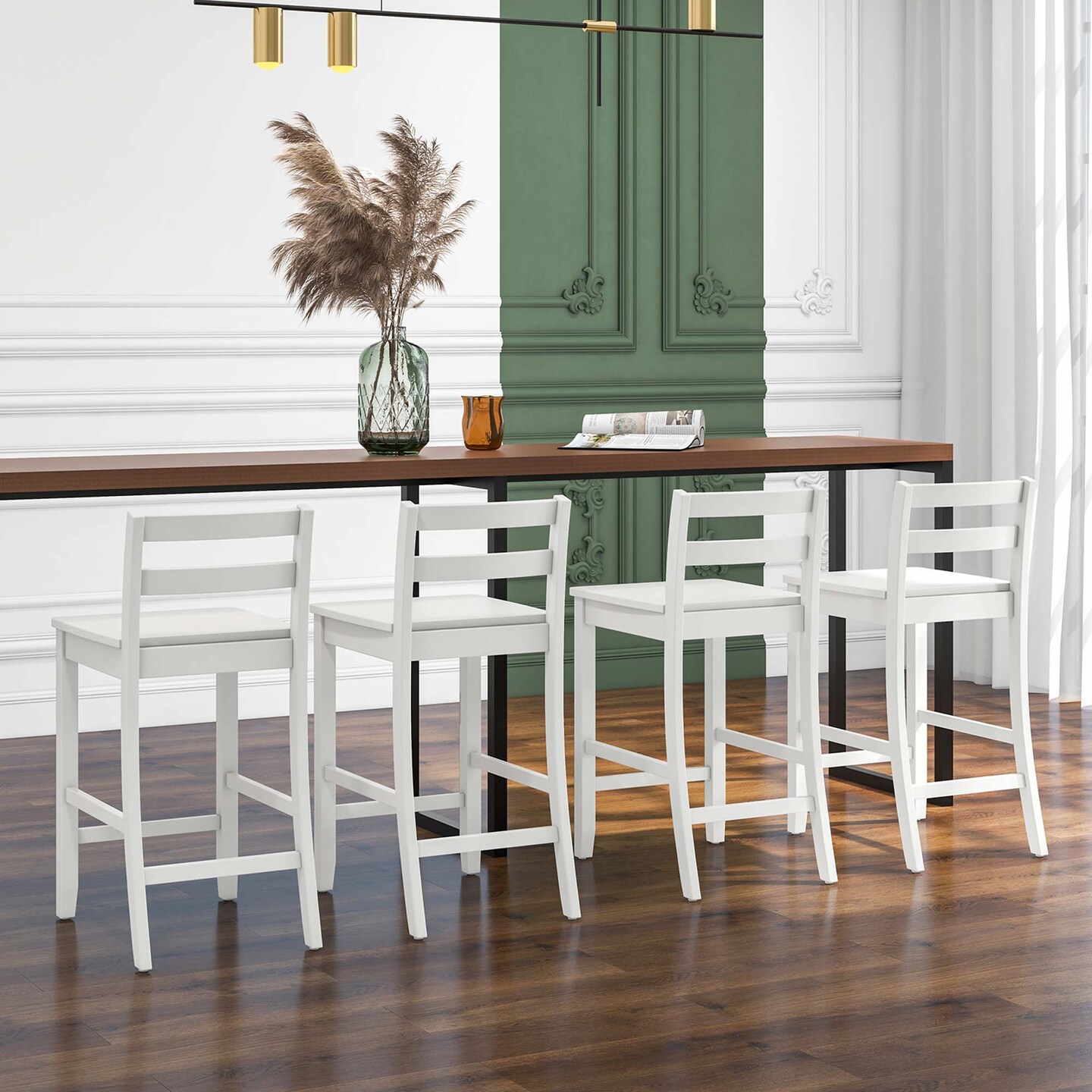 Costway 24-Inch Wooden Bar Stools Set of 4 with Ergonomic Backrest Counter Height Stools Black/White