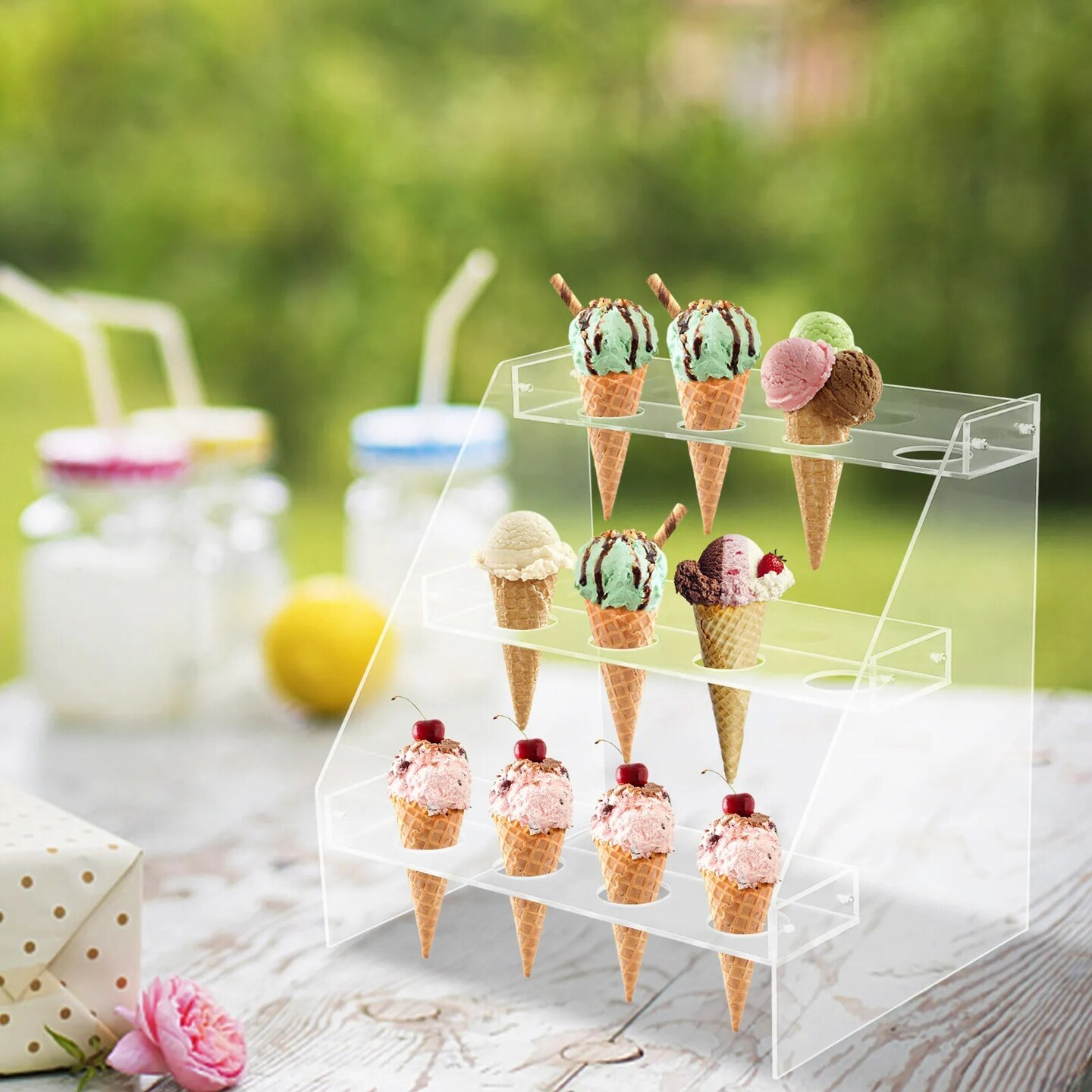 12 Cones Stand Rack Ice Cream Cake Candy Acrylic Holder Wedding Buffet ...