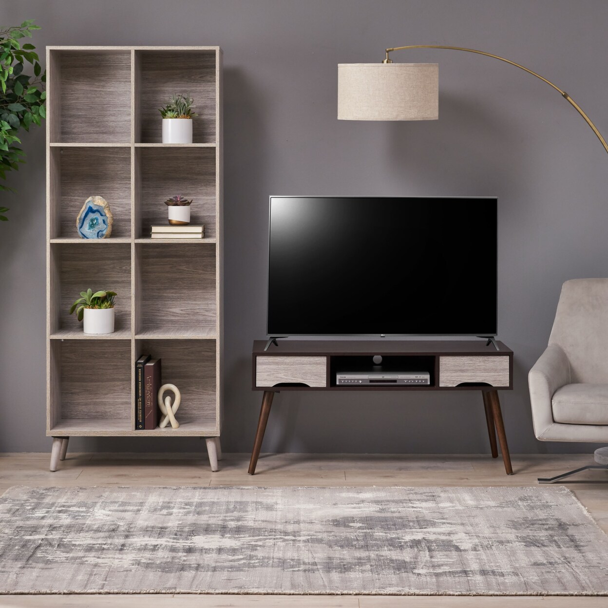 GDFStudio Irene Mid Century 2 Piece Entertainment Center Set