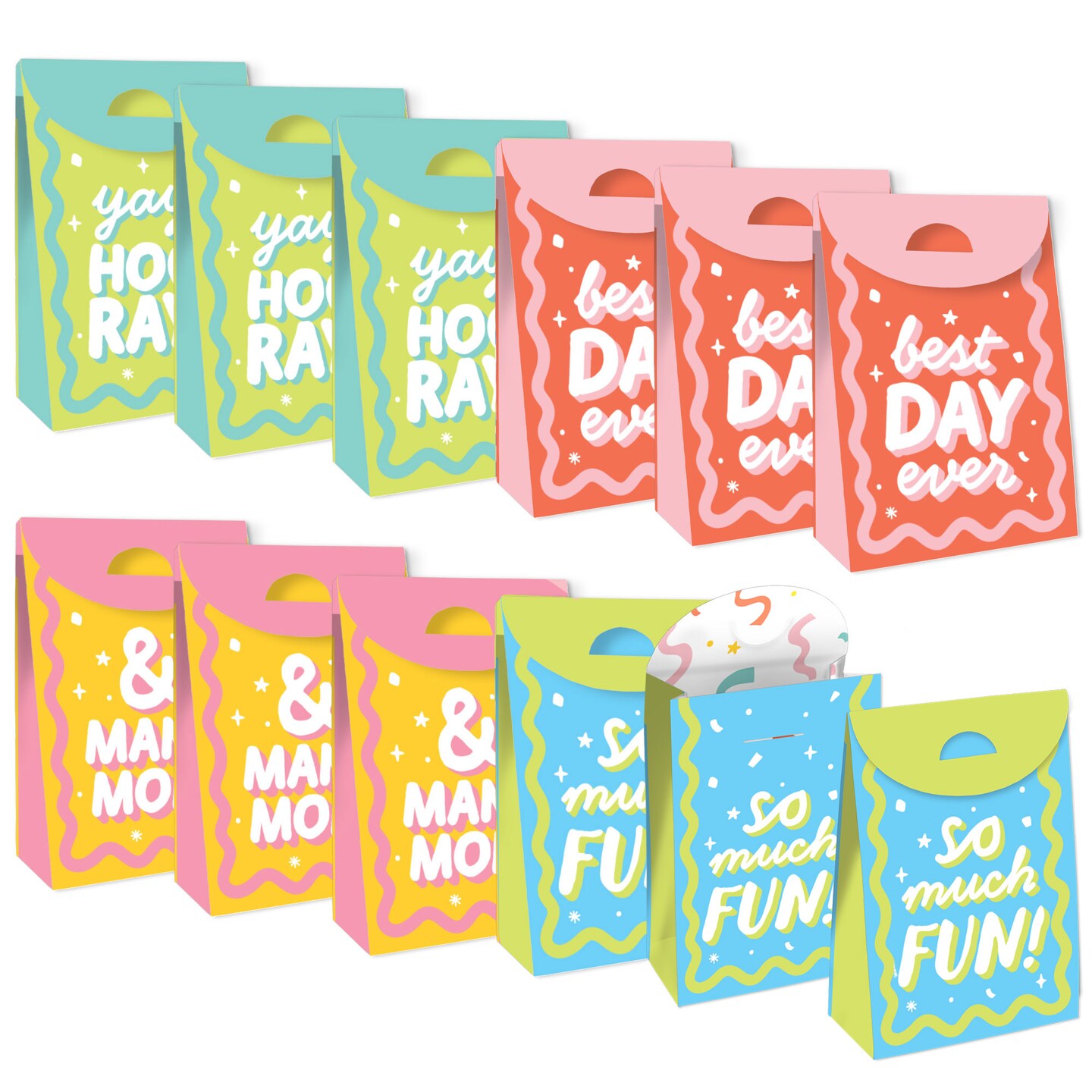 Big Dot of Happiness Party Time - Happy Birthday Gift Favor Bags - Party Goodie Boxes - Set of 12