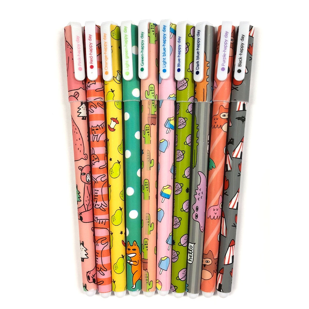Wrapables Cute Novelty Gel Ink Pens, 0.5mm Fine Point (Set of 10) for School, Office, Stationery, Cartoon Animal Black Ink