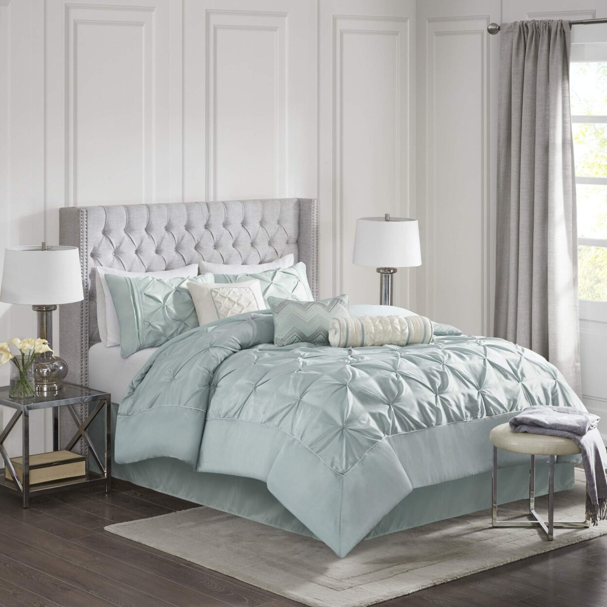 Madison Park   Laurel 7 Piece Comforter Set, Cal King, Blue