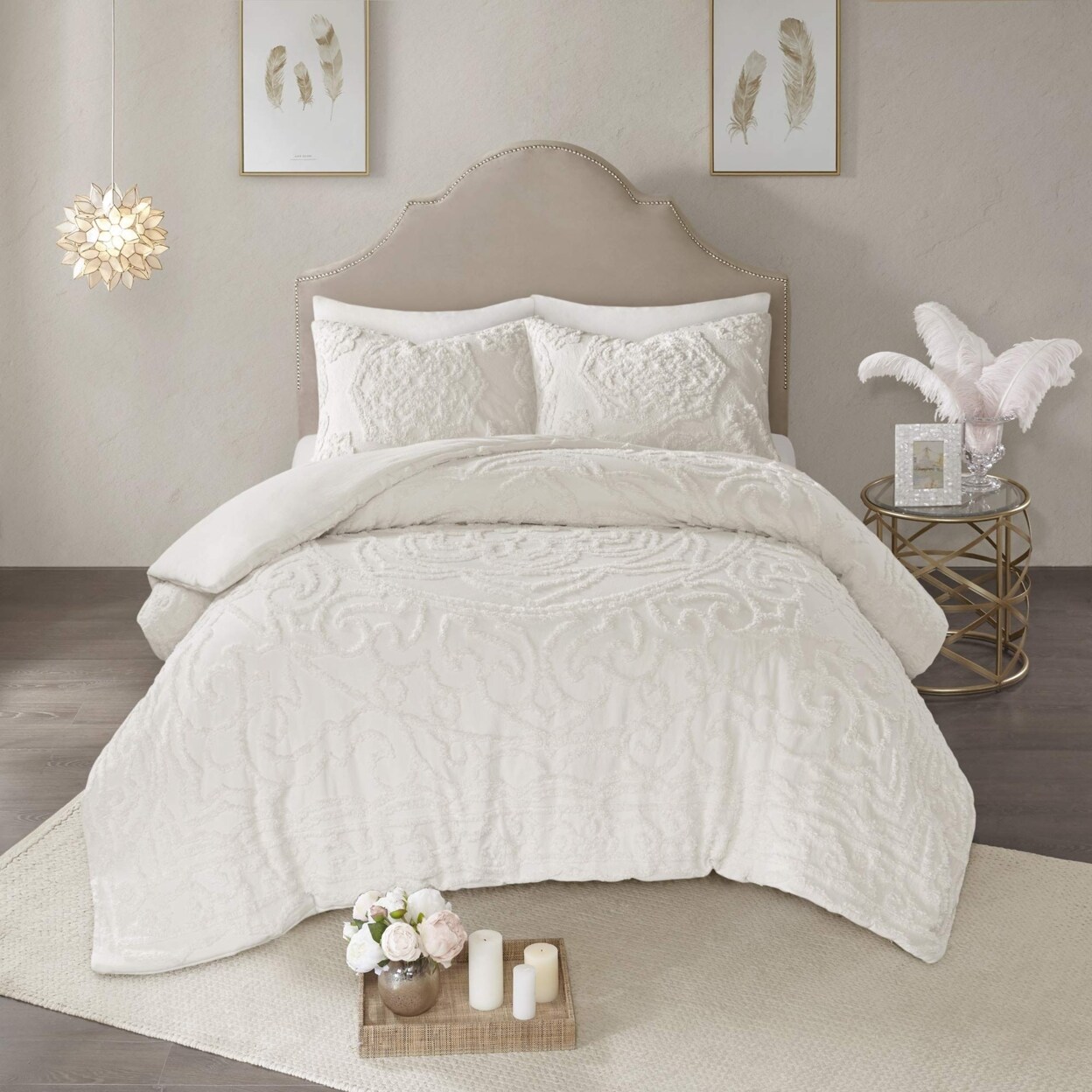 Madison Park Laetitia 3-Piece Cotton Chenille Medallion Comforter Set Ivory King