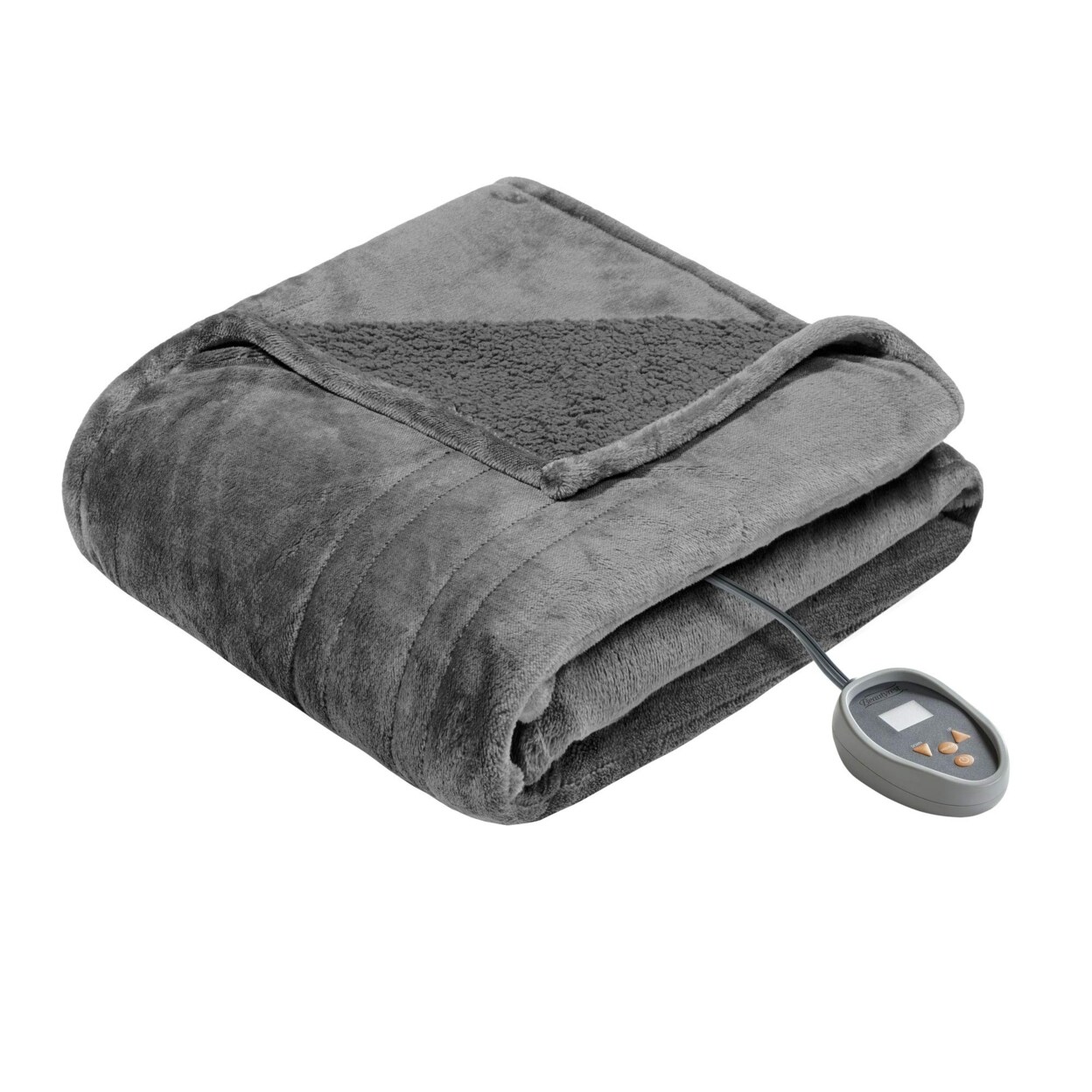 Beautyrest Solid Microlight Berber Heated Blanket King Grey