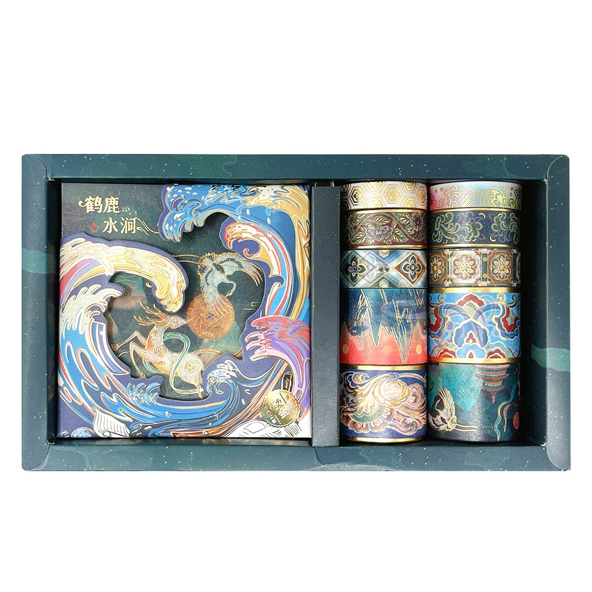 Wrapables Decorative Gold Foil Washi Tape and Sticker Set for Stationery, Diary, Card Making (10 Rolls & 10 Sheets)