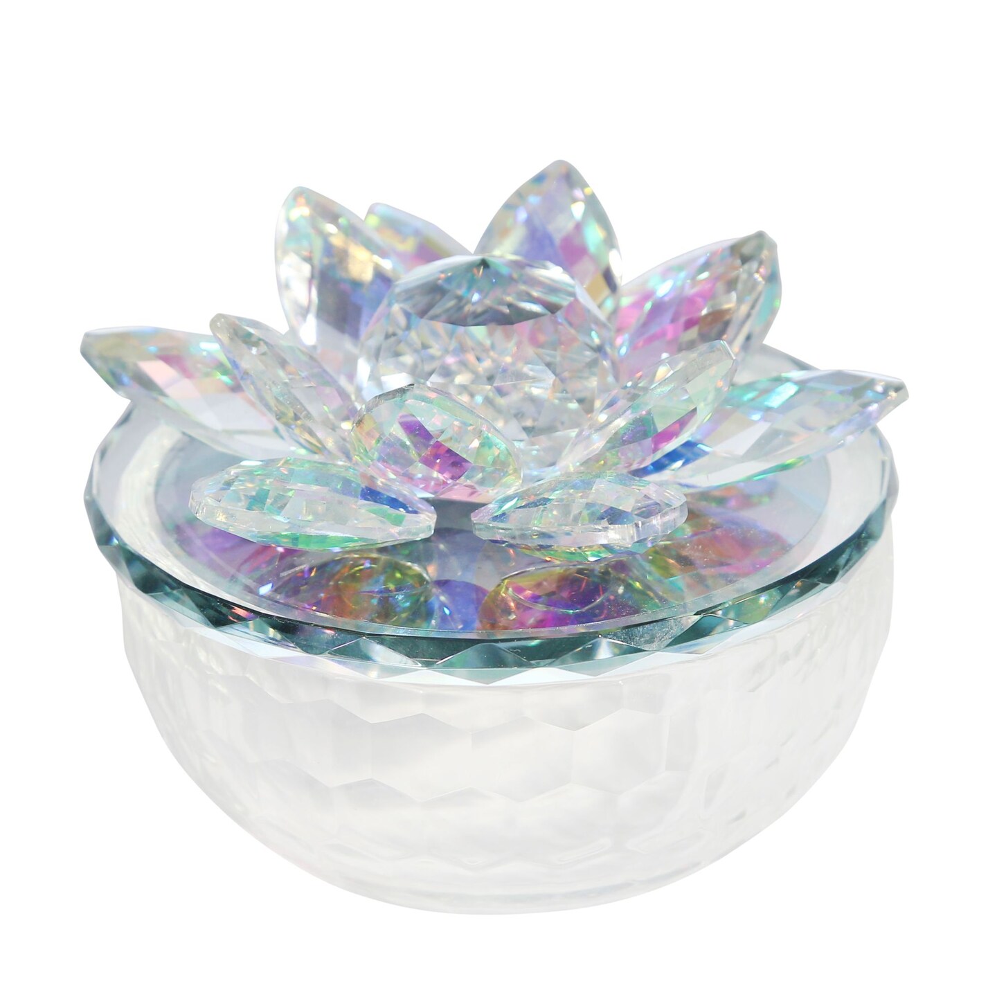 Kingston Living Lotus Design Trinket Box - 5" - Clear and Silver