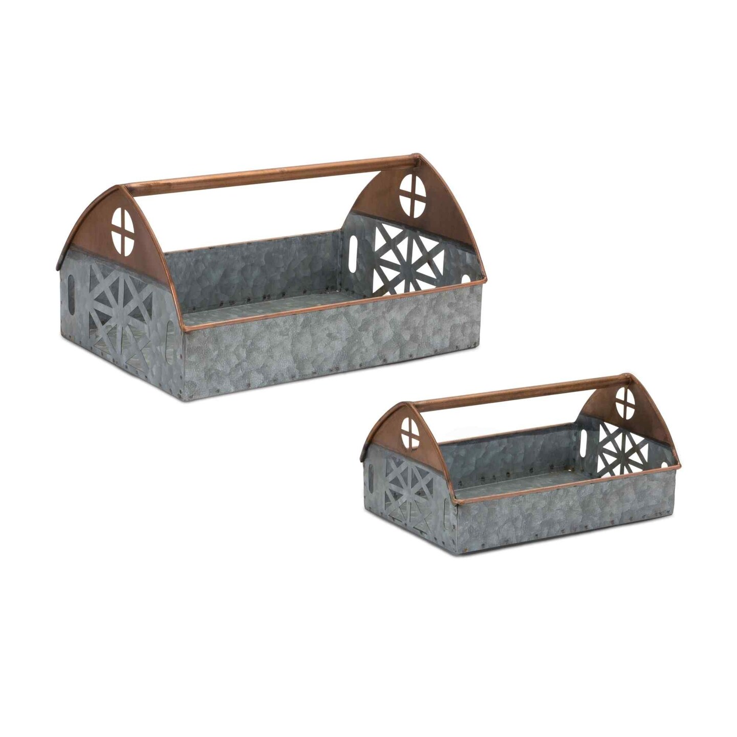 Melrose Galvanized Barn Caddy Trays - 12.25&#x22; - Gray and Bronze - Set of 2