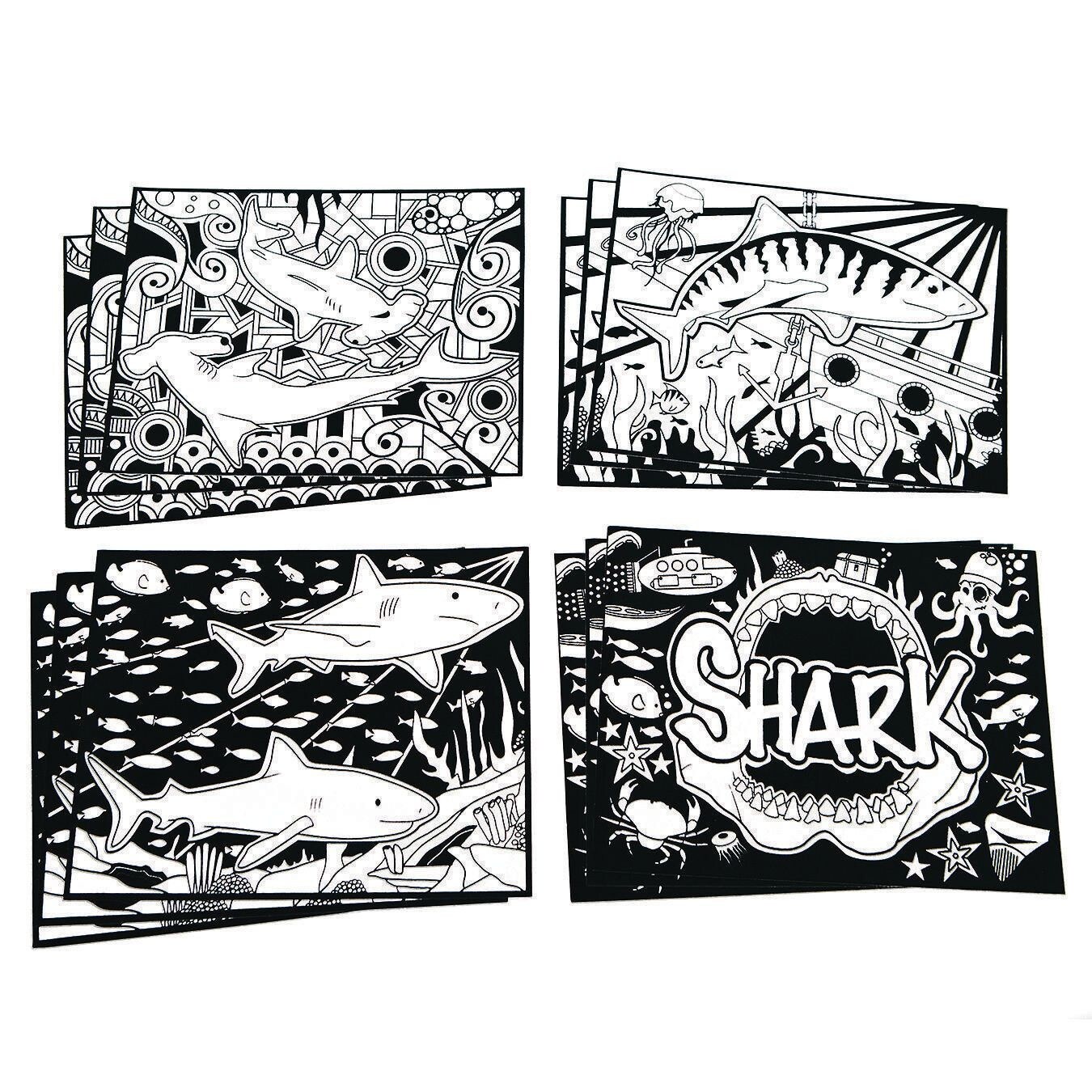 S&S Worldwide Velvet Art Shark! Posters, Fuzzy, Felt Pictures to Color with Markers or Colored Pencils, Great for Shark Week, Kids, Boys, Girls, 3 ea of 4 Designs, 8" x 10" Cardstock, Pack of 12