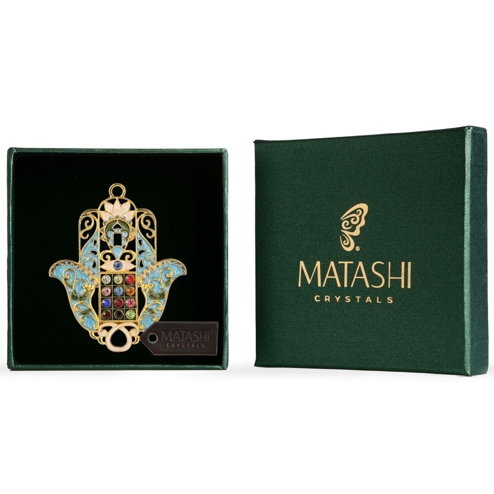 Matashi Hanging Hamsa Priestly Breastplate Ornament W/ Crystals (Pewter) Hamsa Decoration Gold-Plated Hanging Pendant