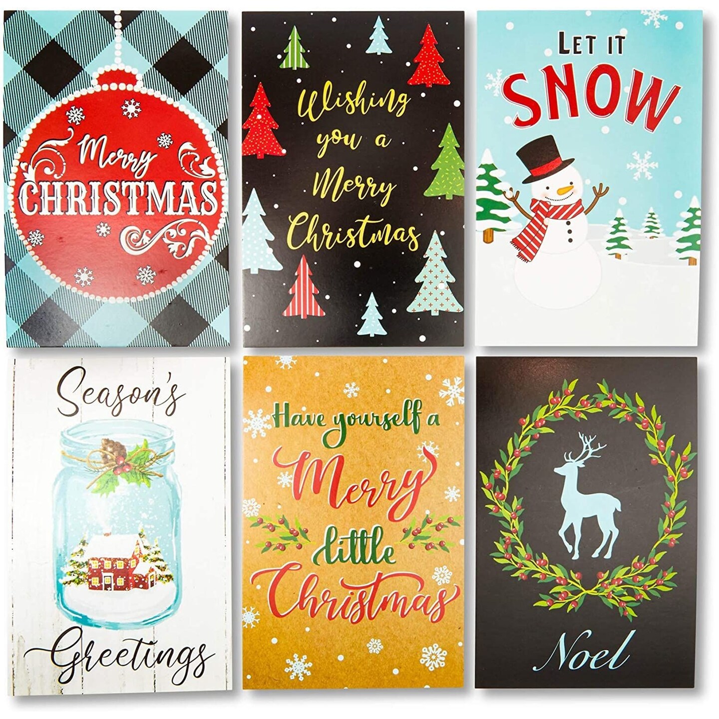 96 Pack Festive Holiday Postcards, Bulk Merry Christmas Notecards in 6 Designs (4 x 6 In)
