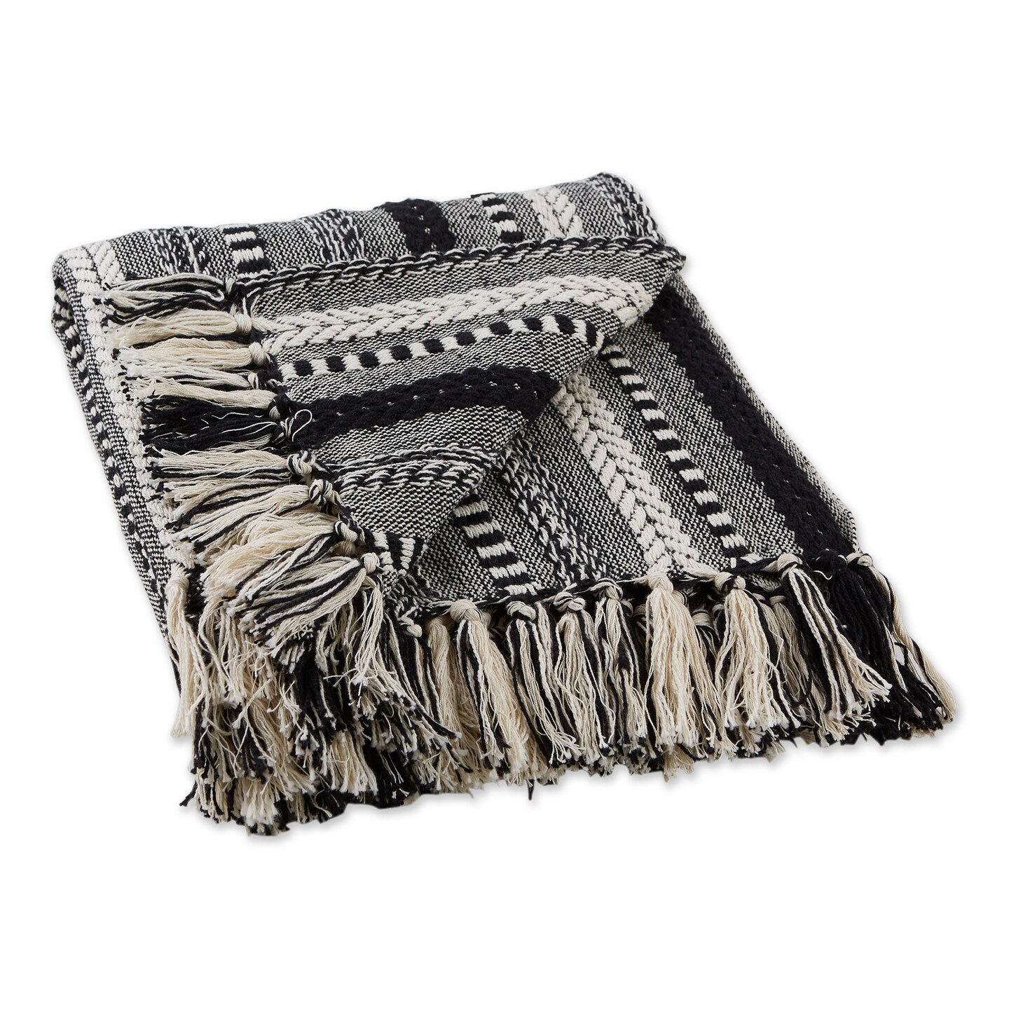 Contemporary Home Living Black and White Striped Braided Rectangular Cotton Decorative Throw 50" x 60"