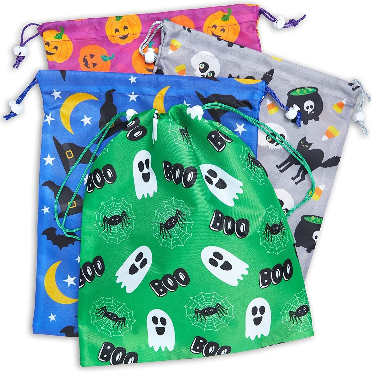 12 Pack Halloween Drawstring Treat Bags, Reusable Party Favor Goody Bags (10 x 12 In)