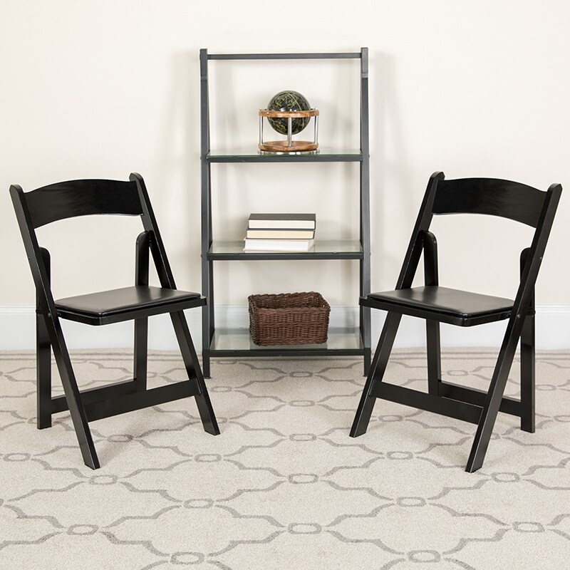 Flash Furniture 2 Pack HERCULES Series Black Wood Folding Chair with Vinyl Padded Seat