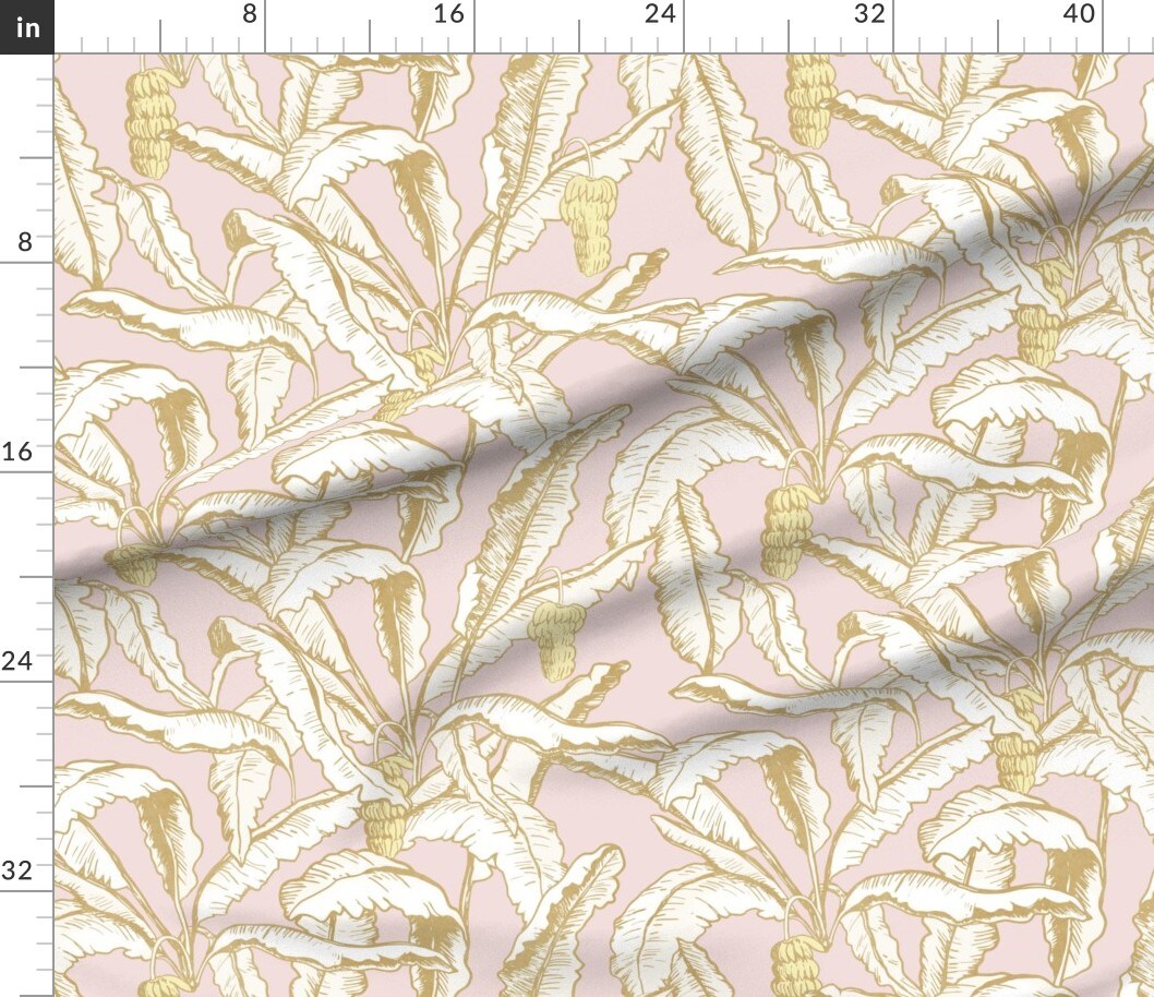 Banana Leaf Pastel Pink Yellow Feminine Cheerful Playful Delicate Romantic Custom Printed Fabric by Spoonflower Various Fabrics by the Yard or Fat Quarter