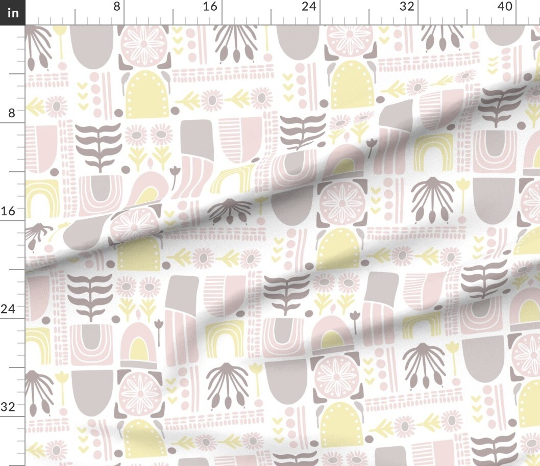 Pastel Scandi Geometric Pink And Yellow Soft Hues Feminine Spring Custom Printed Fabric by Spoonflower Various Fabrics by the Yard or Fat Quarter