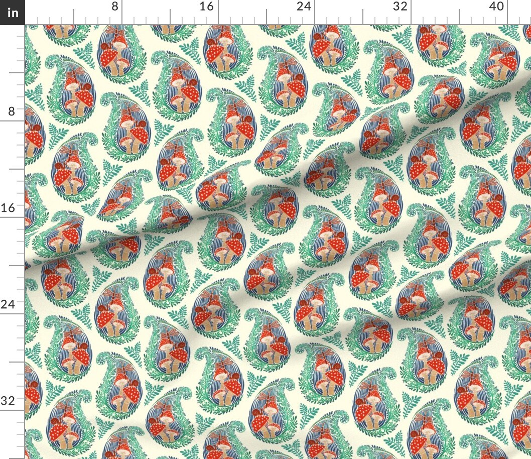Woodland Paisley Whimsical Forest Toadstool Fairy Tale Custom Printed Fabric by Spoonflower Various Fabrics by the Yard or Fat Quarter