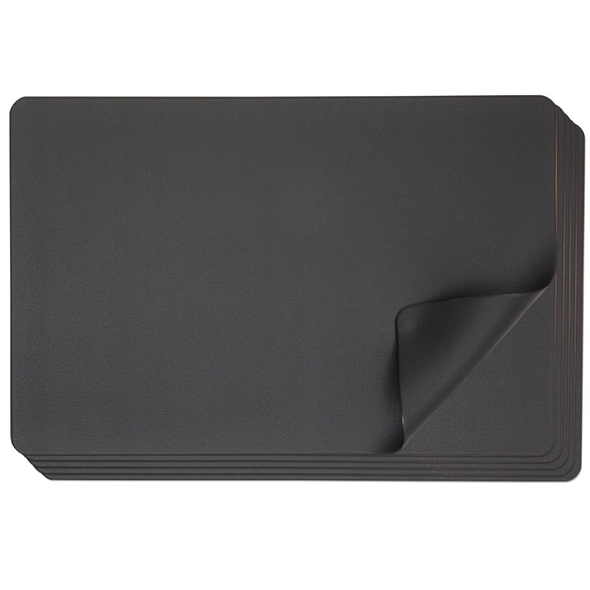 Set of 6 Black Faux Leather Placemats for Dining Table (17.75 x 11.75 In)