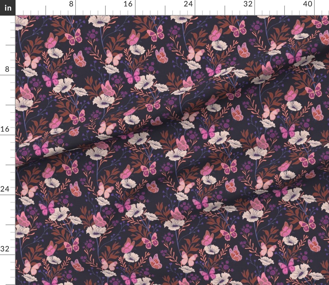 Purple Whimsical Garden Wild Flowers Floral Flower Boho Glamour Custom Printed Fabric by Spoonflower Various Fabrics by the Yard or Fat Quarter